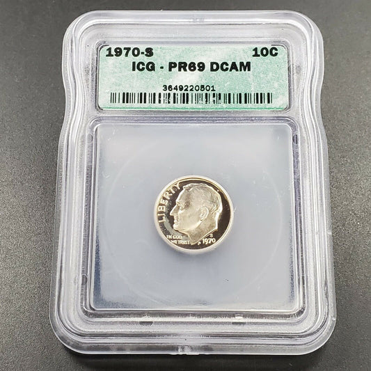 1970 S Roosevelt Clad Dime Proof Coin Vintage ICG PR69 DCAM Deep Cameo Gem 2