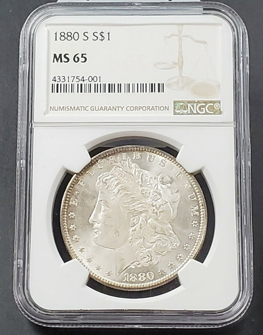 1880 S Morgan Silver Eagle Dollar Coin NGC MS65 Gem BU Certified