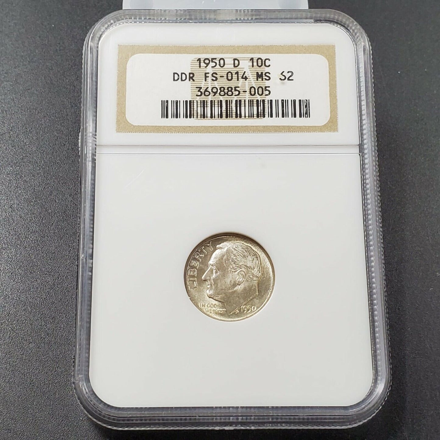 1950 D Roosevelt Dime Silver Coin NGC MS62 FS-801 (014)
