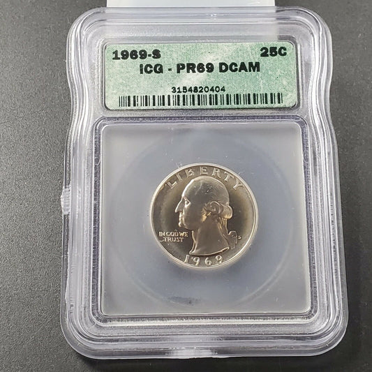 1969 S 25C Washington Quarter Clad Coin ICG PR69 Dcam Proof