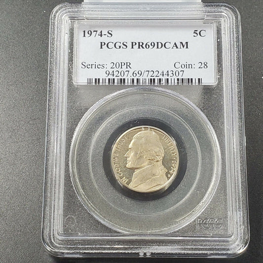 1974 S Proof Jefferson Nickel Coin PCGS PR69 DCAM #2 Robinsonscointown