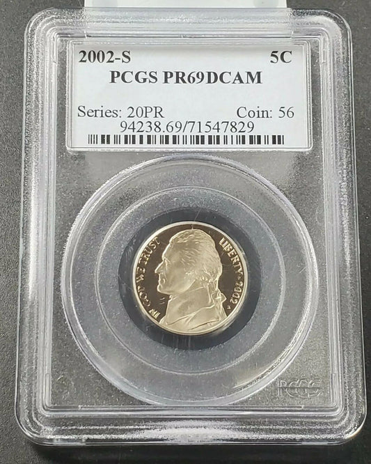 2002 S Proof Jefferson Nickel Coin PCGS PR69 DCAM