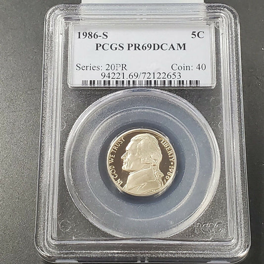 1986 S Proof Jefferson Nickel Coin PCGS PR69 DCAM #2