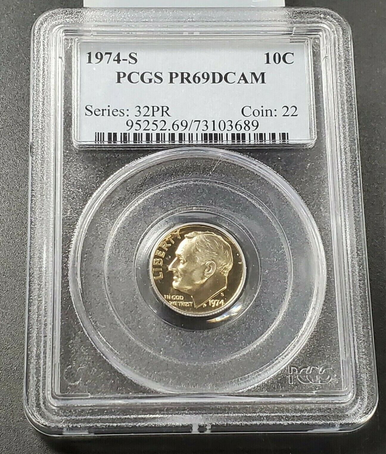 1974 S Roosevelt Clad Dime Coin PCGS PR69 DCAM Deep Cameo #2