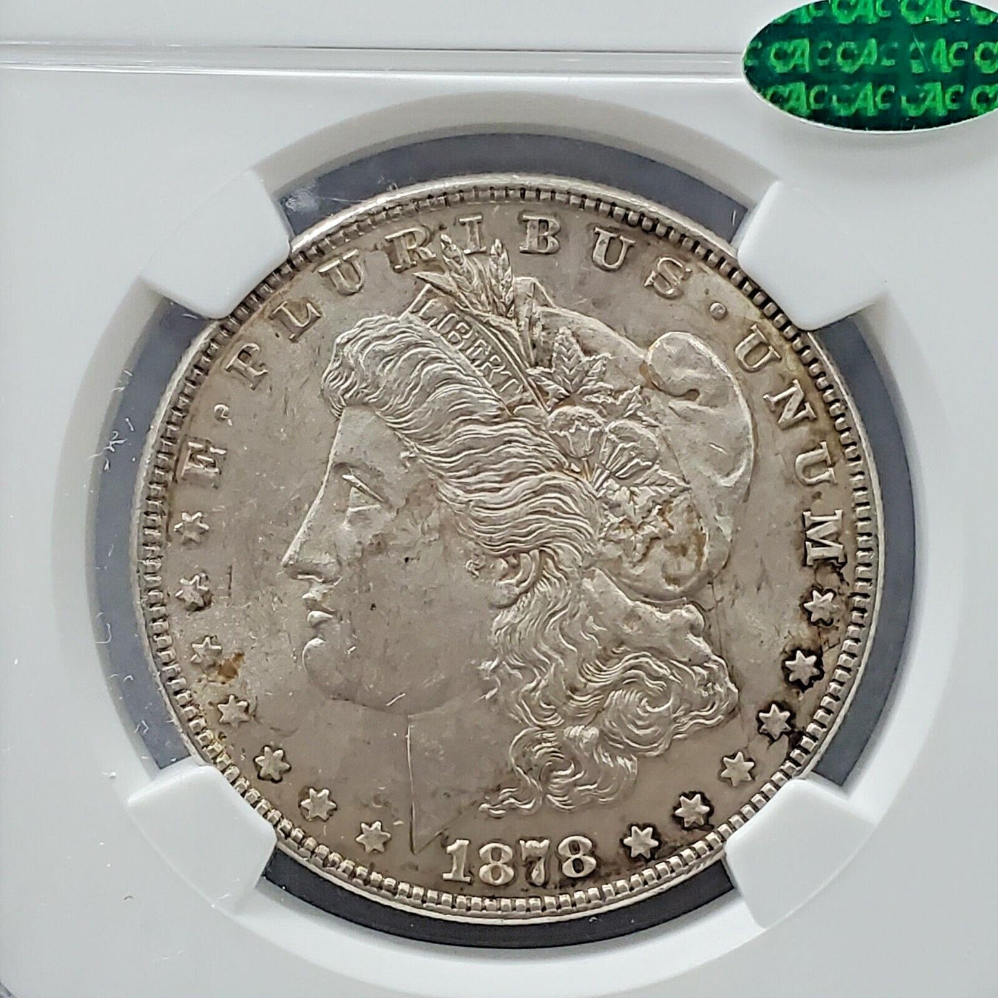 1878 P Morgan Silver Eagle Dollar Coin NGC MS62 CAC 7TF REV 78 Nice Toning Toner