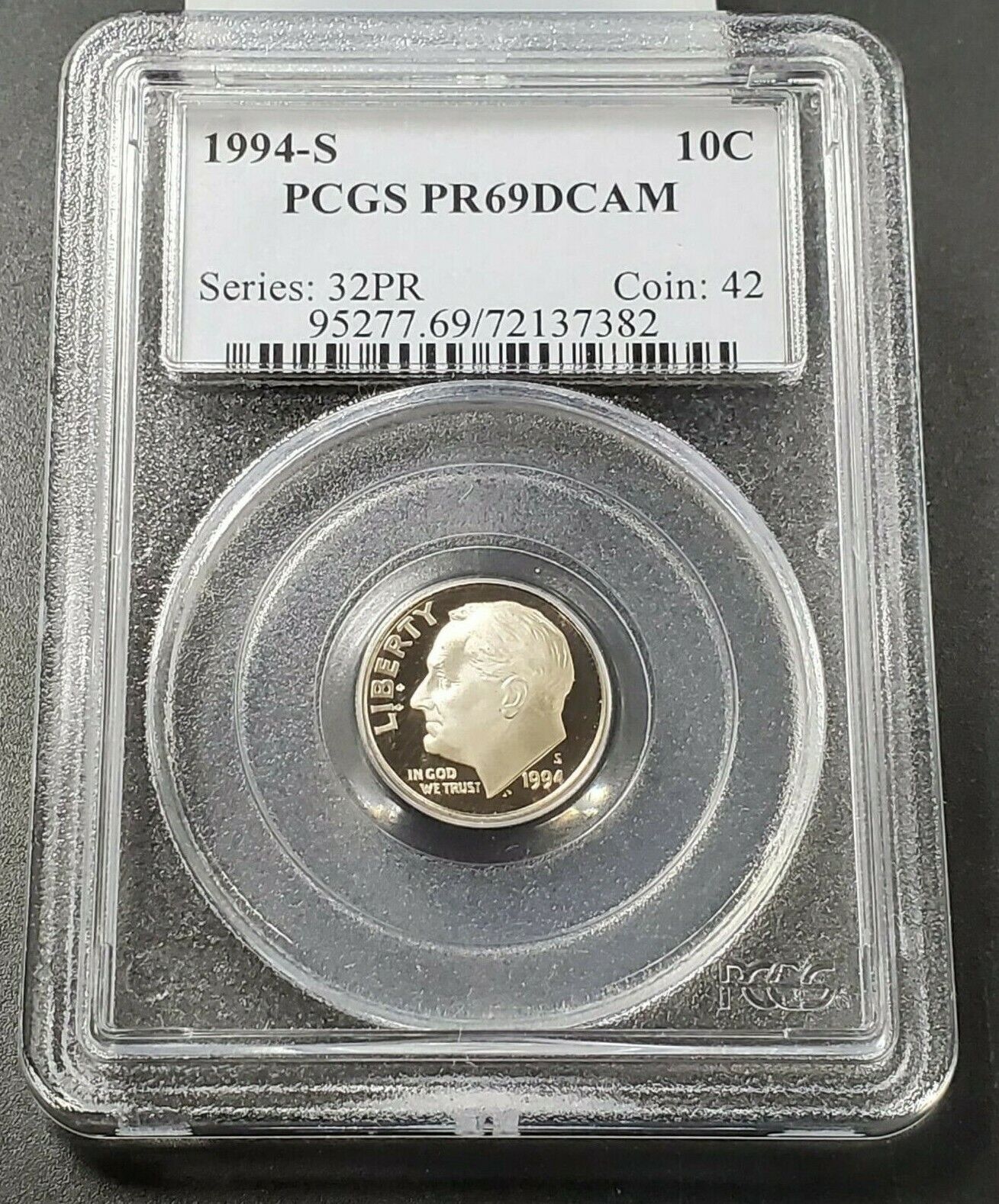 1994 S Roosevelt Clad Dime Coin PCGS PR69 DCAM Deep Cameo