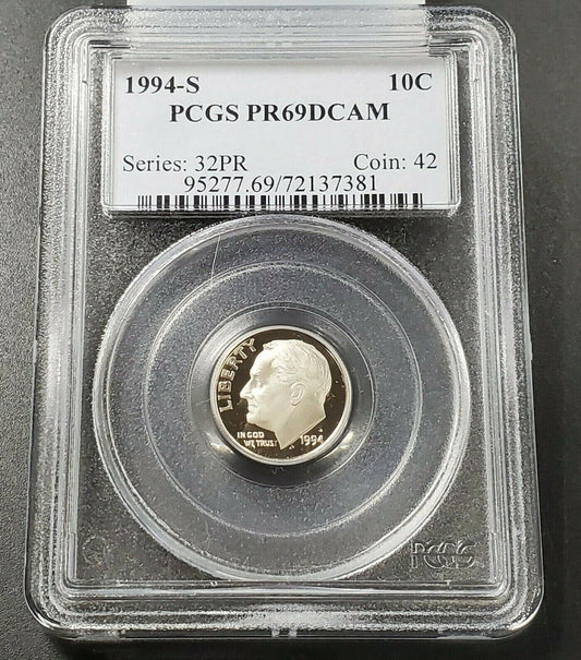 1994 S Roosevelt Clad Dime Coin PCGS PR69 DCAM Proof Deep Cameo #5