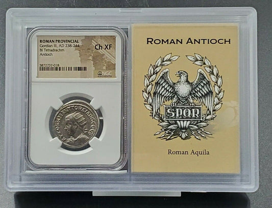 Roman Provincial Gordian III Tetradrachm Antioch Silver Coin NGC CH XF Story Bk