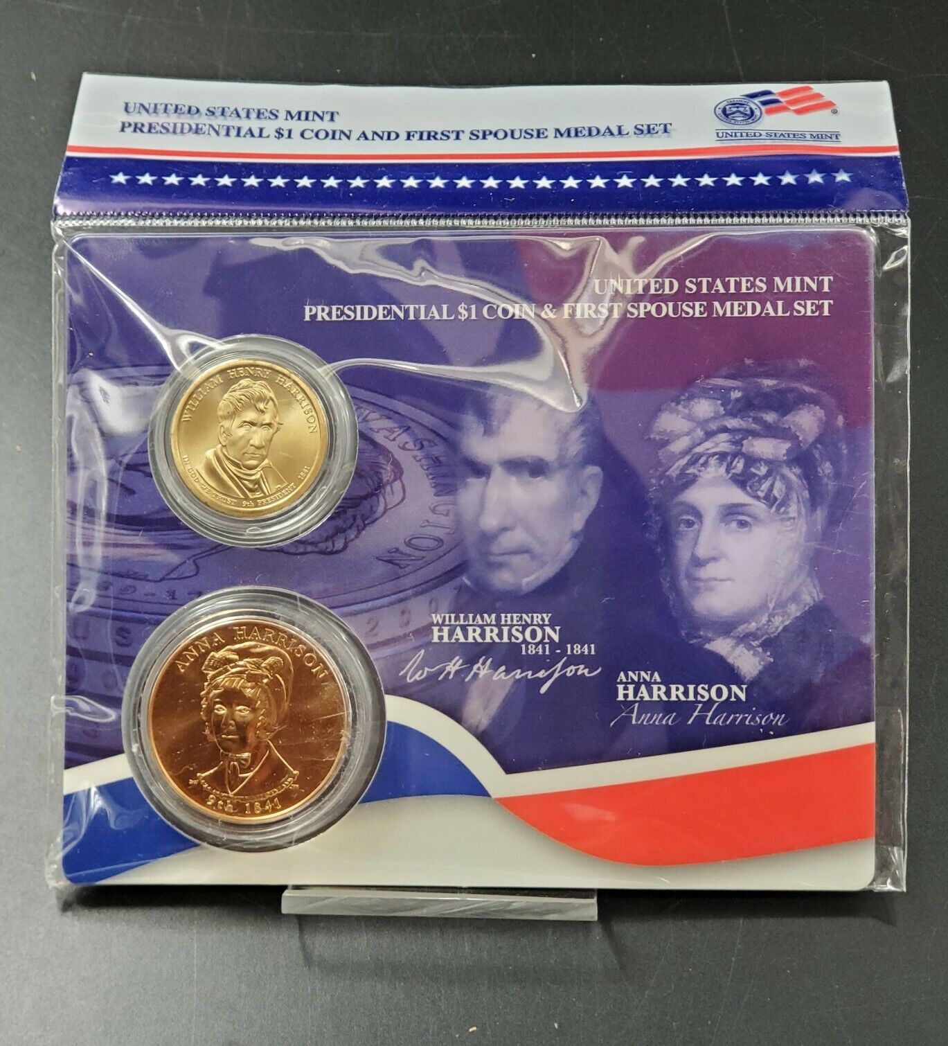 WILLIAM H HARRISON & ANNA First Spouse $1 Presidential Coin & Medal Set BU OGP