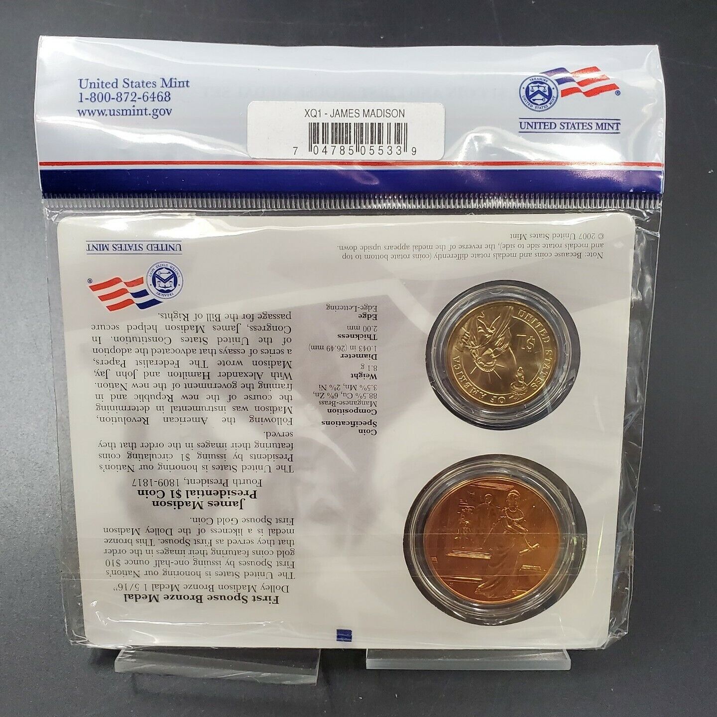 JAMES MADISON & DOLLEY First Spouse $1 Presidential Coin & Medal Set BU OGP