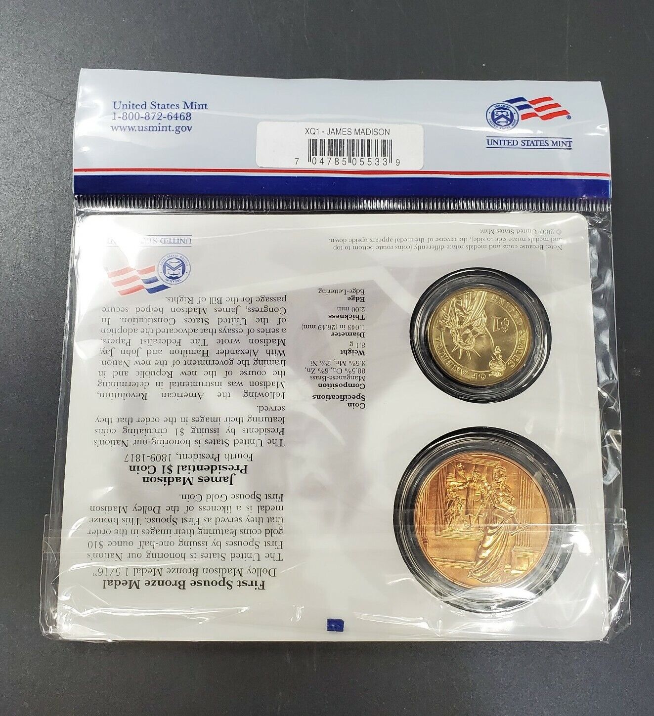 JAMES MADISON & DOLLEY First Spouse $1 Presidential Coin & Medal Set BU OGP