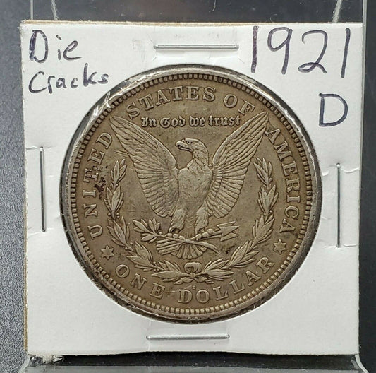 1921 D $1 Morgan Silver Dollar Coin Die Cracks Vam Neat VF Very Fine