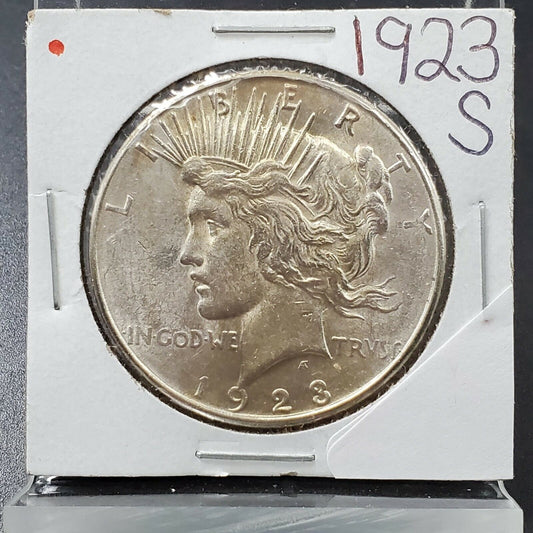 1923 S Peace 90% Silver Eagle Dollar Coin Choice AU Neat Toning Toner