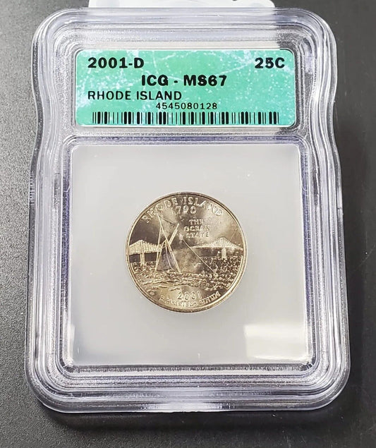 2001 D Rhode Island State Statehood Quarter Coin MS67 ICG