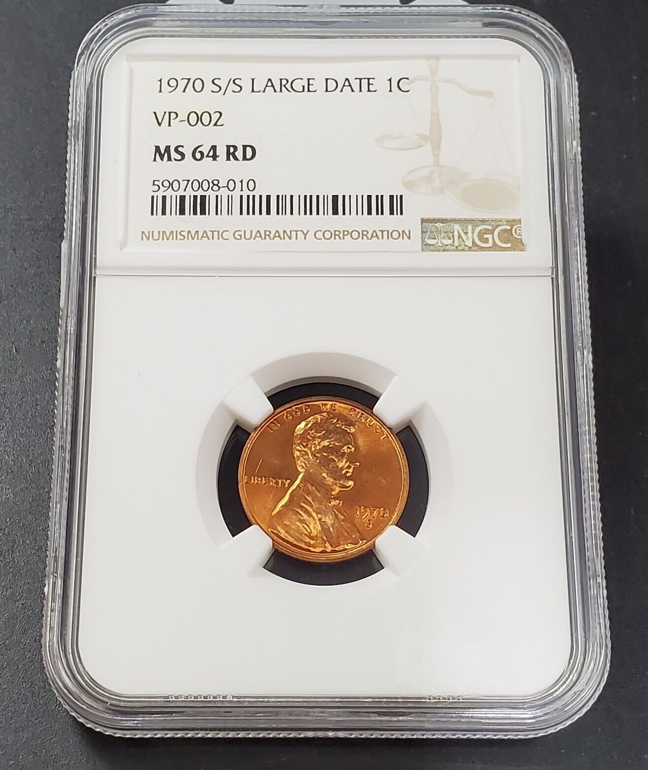 1970 S/S Lincoln Memorial Large Date Cent Penny Coin Vintage NGC MS64 VP-002