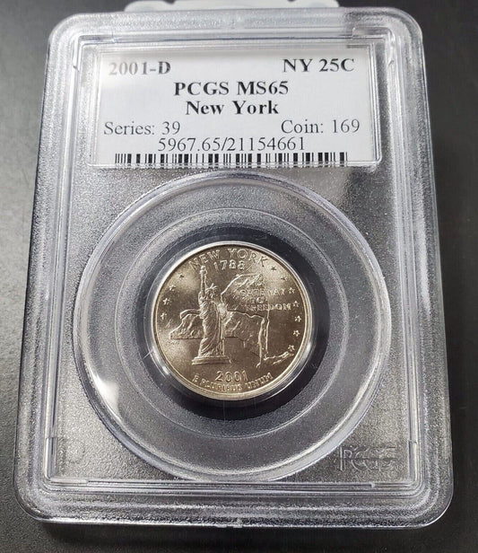 2001 D New York State Statehood Quarter Coin MS65 PCGS