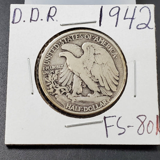 1942 P Walking Liberty Silver Eagle Half Dollar Coin FINE / VF FS-801