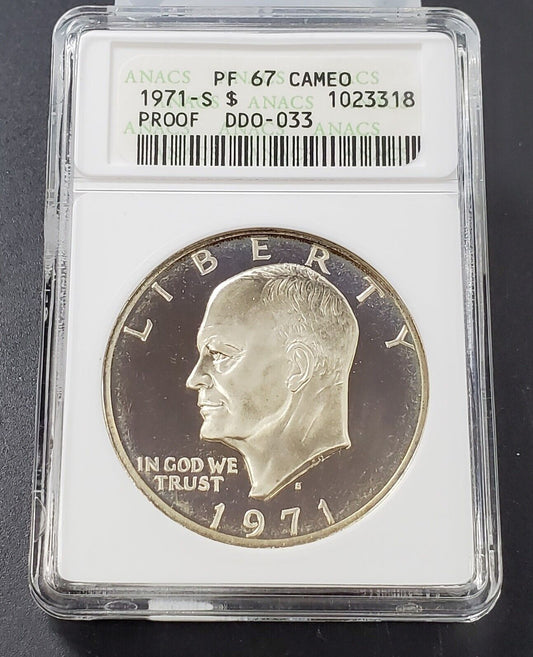 1971 S $1 Ike Eisenhower Dollar ANACS PF67 Cameo  Variety DDO 033