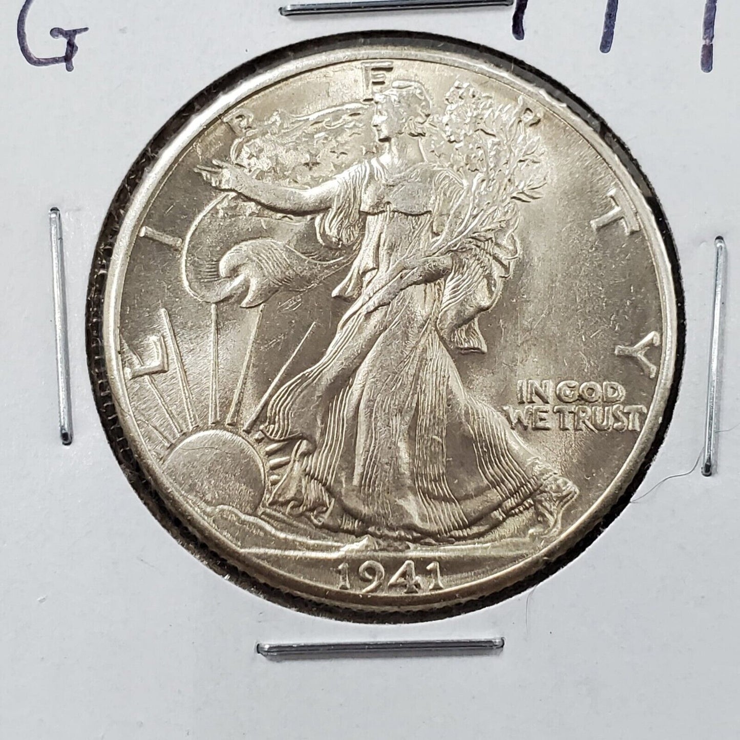 1941 P Walking Liberty Silver Eagle 90% Coin CH BU UNC Die Chip in Motto