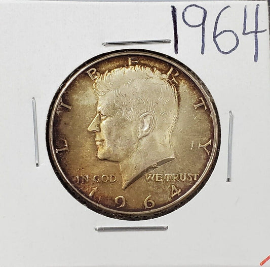 1964 P Kennedy 90% Silver Half Dollar Coin CH UNC PQ Original Toning Toner