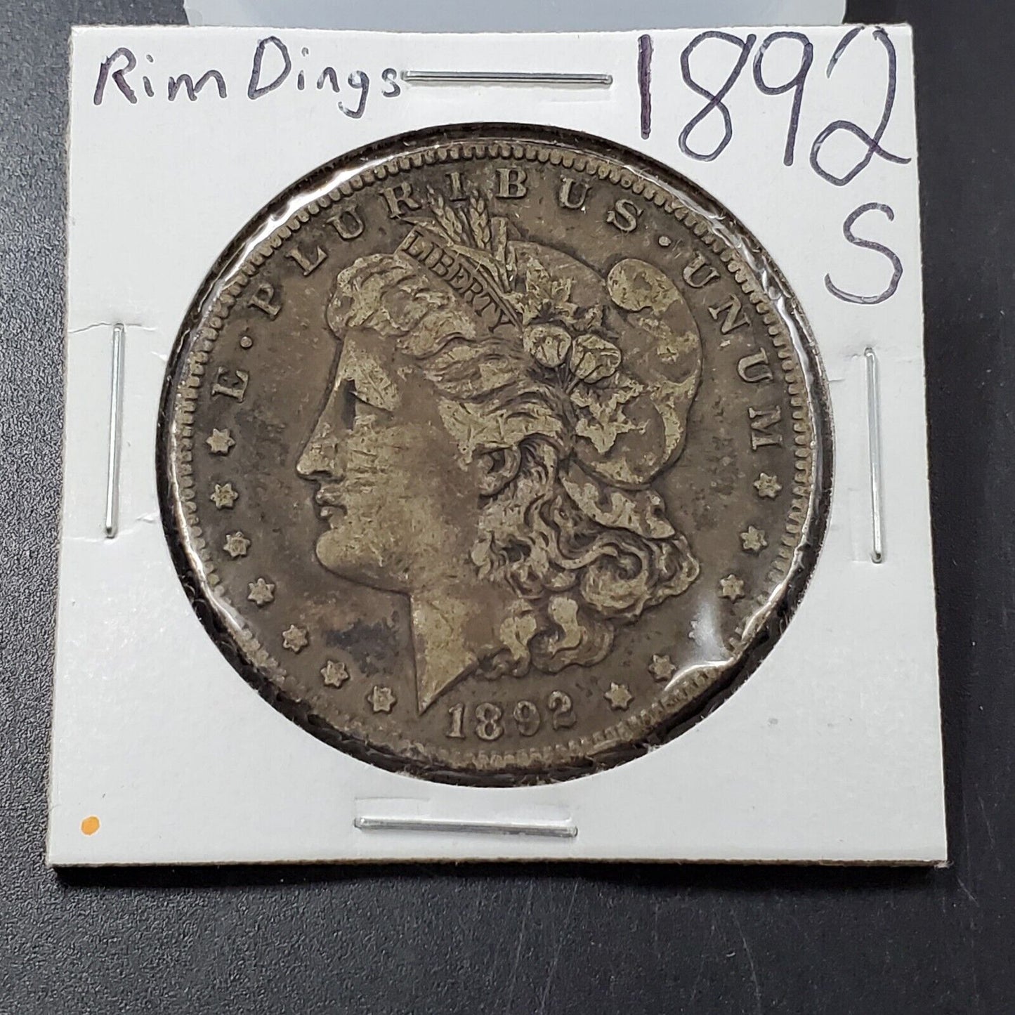 1892 S Morgan Eagle Silver Dollar Coin Choice VF Very Fine Detail w/ rim nick