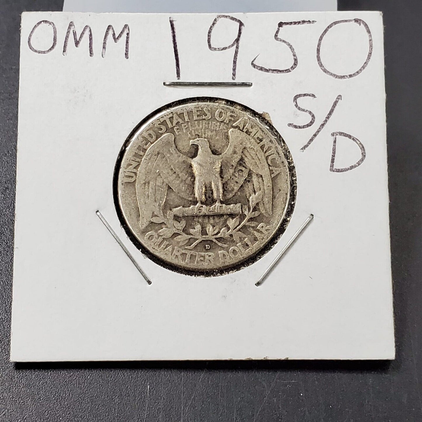 1950 S/D 25c Washington Silver Quarter Coin OMM Variety Coin