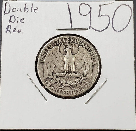 1950 P 25c Washington Silver Quarter Coin Double Die Reverse DDR Variety