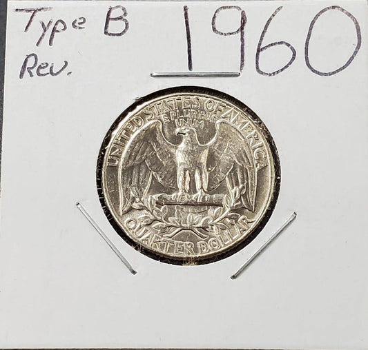 1960 P 25C Washington Quarter Silver Coin Choice BU Uncirculated Type B Reverse