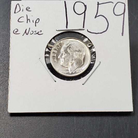 1959 P Roosevelt Silver Dime Coin Die Chip @ Nose Variety Choice / Gem BU