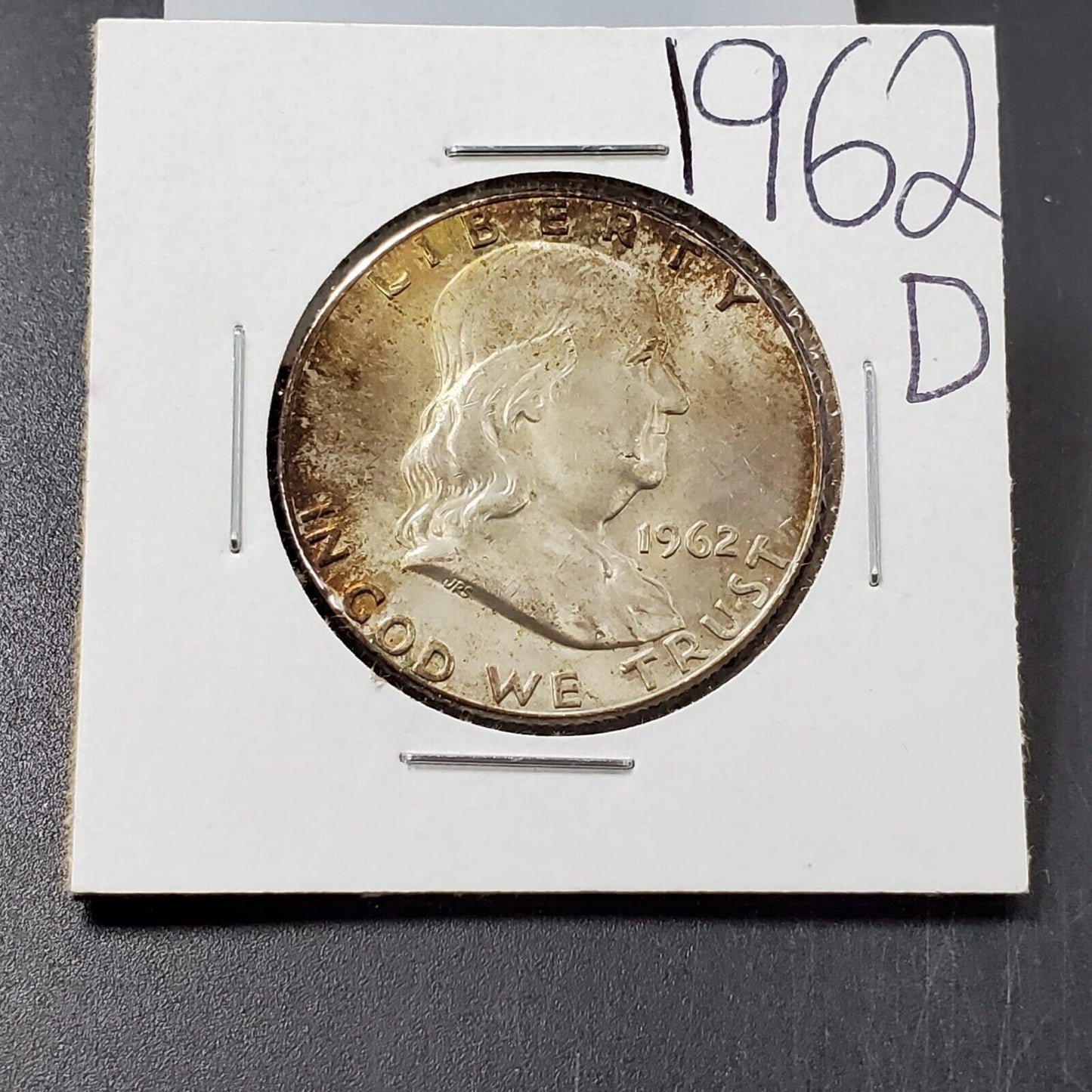 1962 D Franklin Silver Half Dollar Coin CH BU UNC PQ Toning Amber Toner