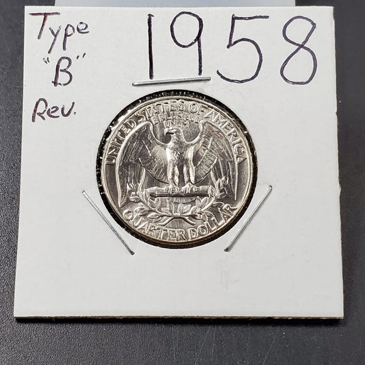 1958 P 25C Washington Quarter Silver Coin Choice BU Uncirculated Type B Rev #2