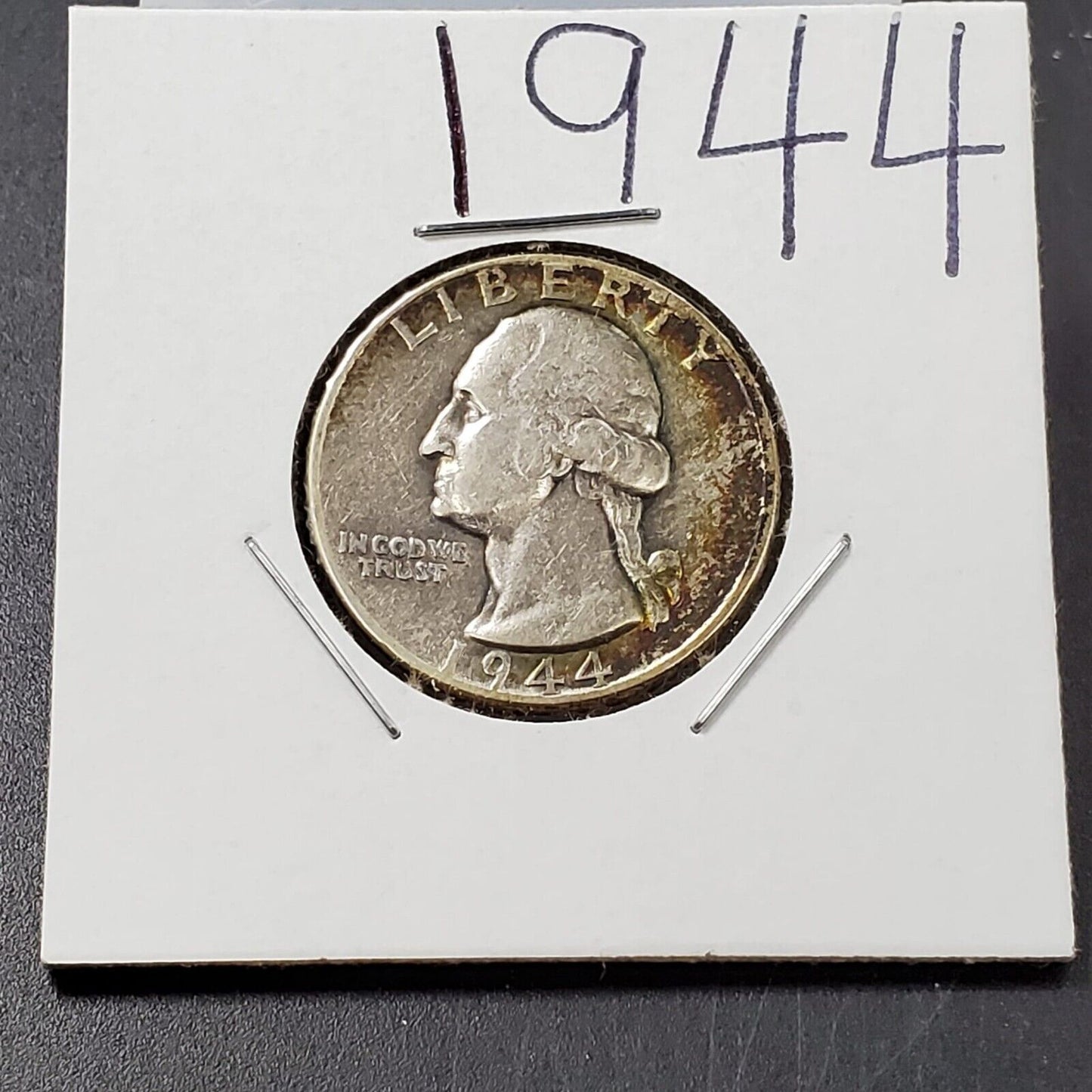 1944 P Washington Silver Quarter Coin Neat Toning Toner