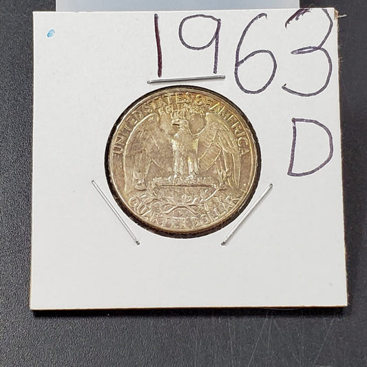 1963 D 25C Washington Quarter Silver Coin Neat Toning Choice AU