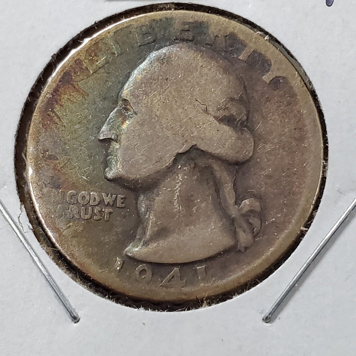 1941 D Washington Silver Quarter Coin AG/Fair PQ Circ toning obverse Original