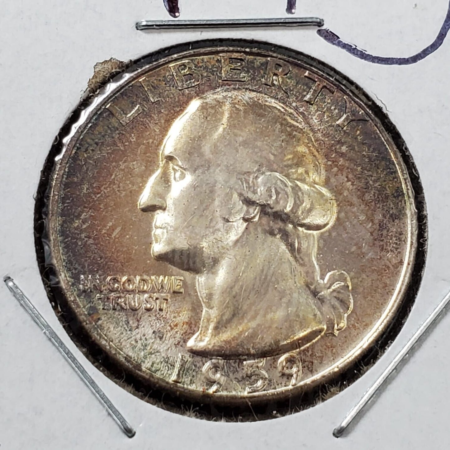 1959 P 25C Washington Quarter Silver Coin Choice CH BU PQ * Rainbow Toning OBV