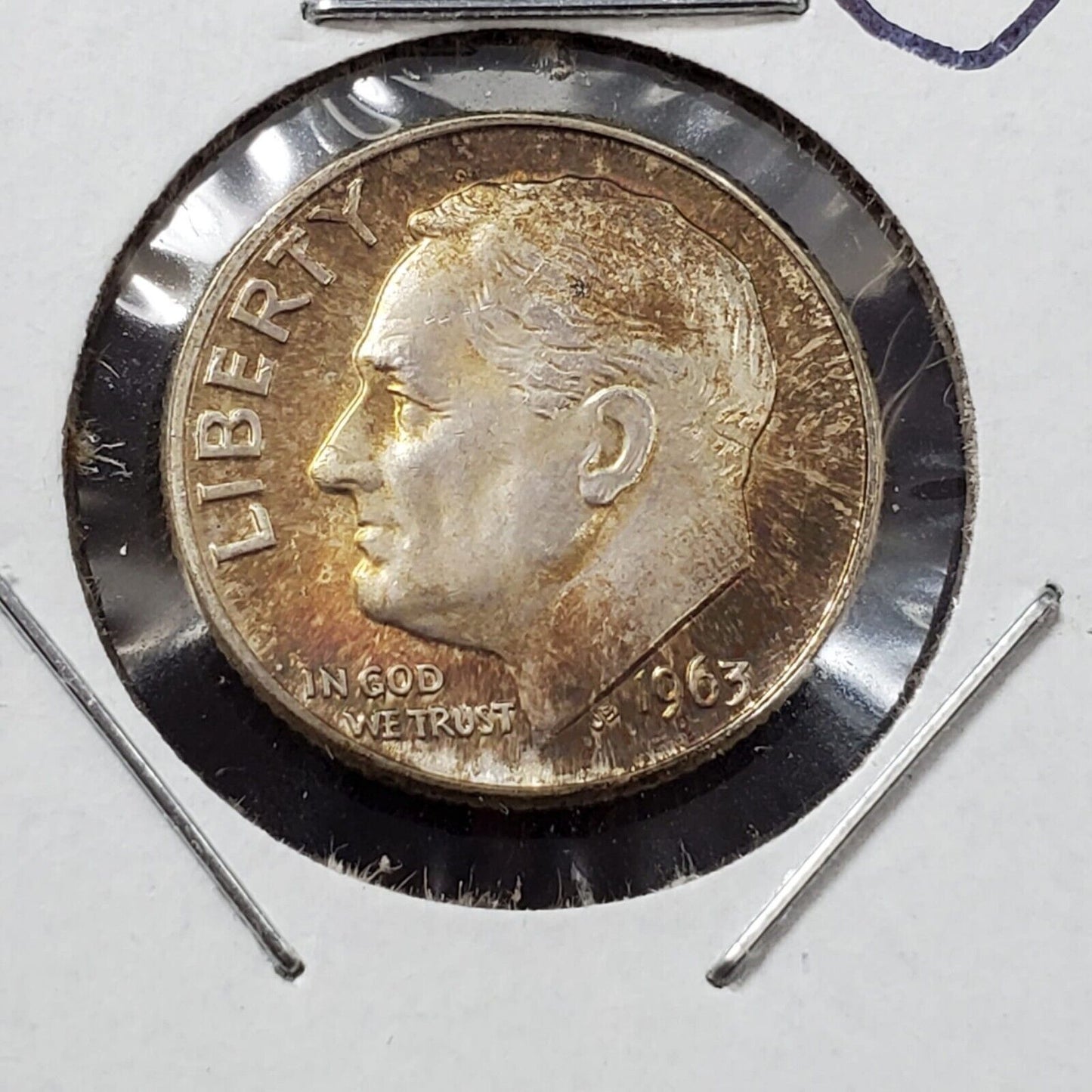 1963 D Roosevelt Silver Dime Coin PQ AMBER Toning Toner OBV UNC