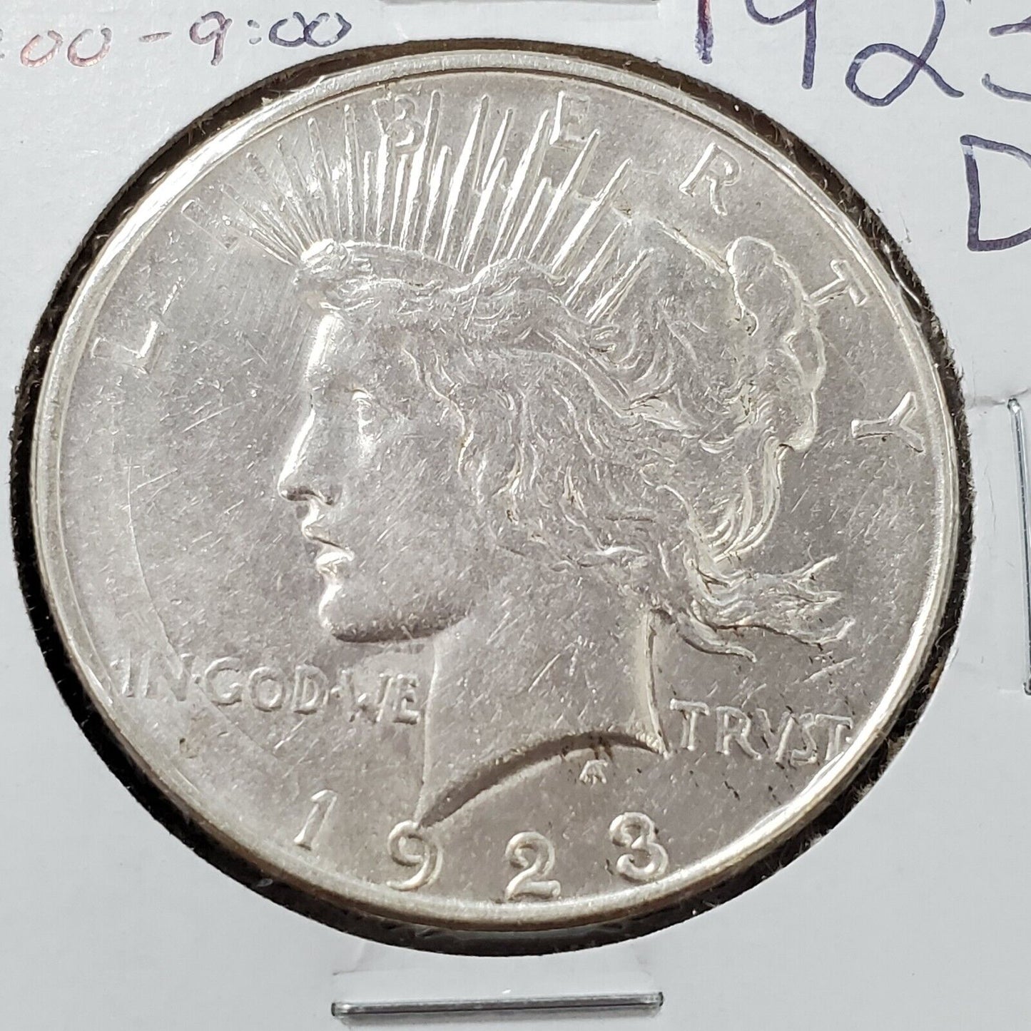 1923 D Peace Eagle Dollar Coin AU Detail 6-9 o Clock Die Break Crack Obverse Vam