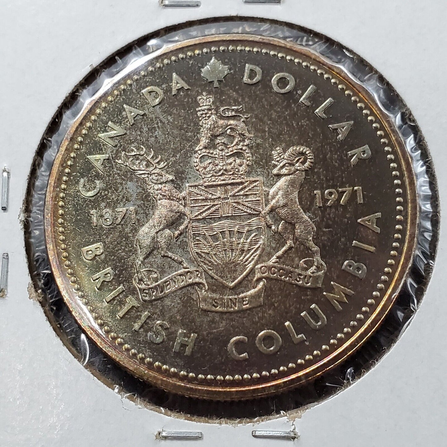 1971 Canada $1 Dollar British Columbia Commemorative Silver Neat Toning Toner
