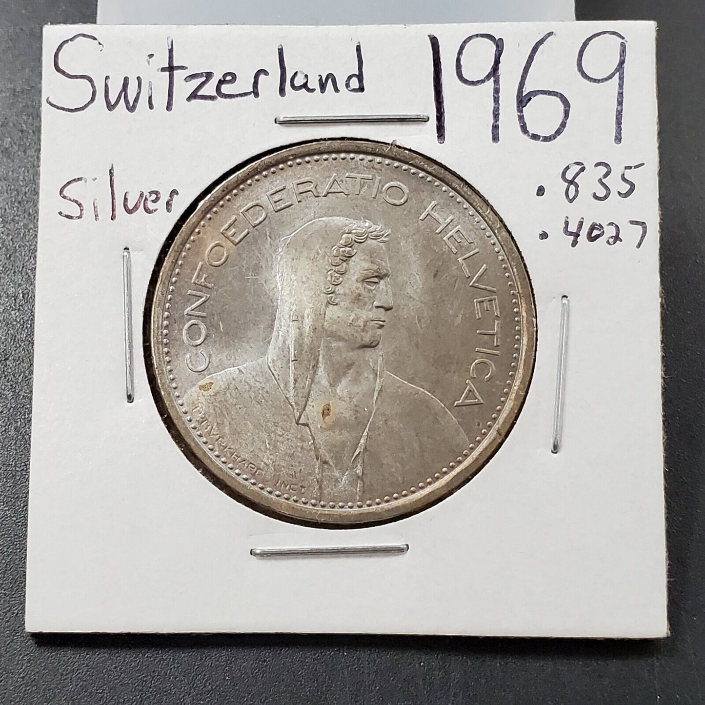 1969-B SWITZERLAND 5 FRANC SILVER COIN KM 40 GEM BU UNC TONER