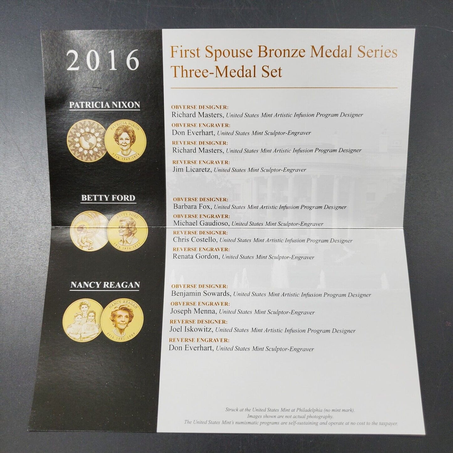 2016 First Spouse Bronze Medal Series Three 3 Medal Set Nixon Ford, Nancy Reagan