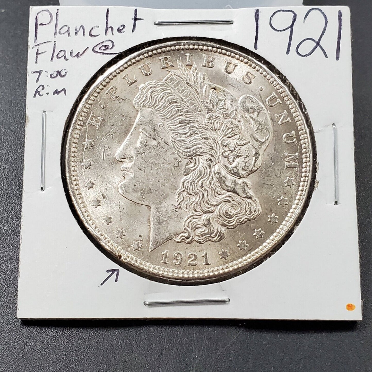 1921 P $1 Morgan Eagle Silver Dollar Coin UNC Planchet Flaw + Die Cracks Variety