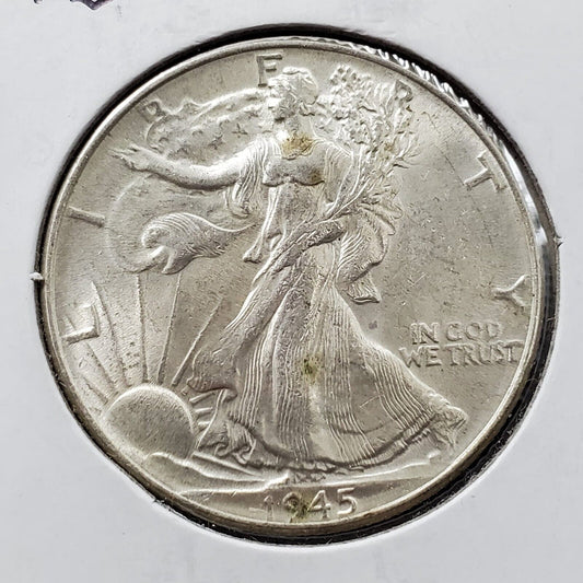 1945 P 50C Walking Liberty Silver Eagle Half Dollar AVG BU UNC Nice Luster