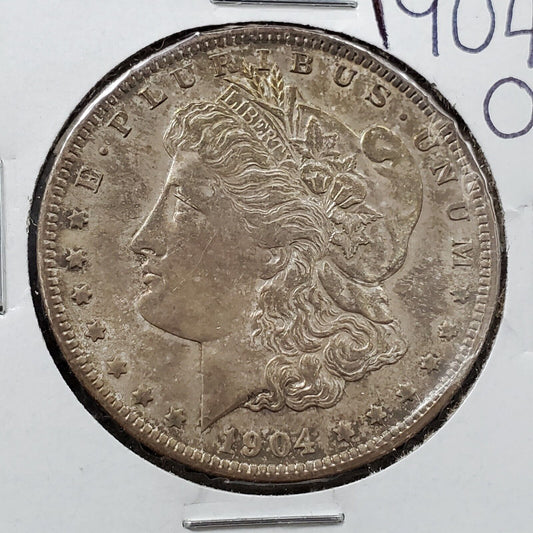 1904 O Morgan Eagle Silver Dollar Coin AU ABOUT UNC Neat Toning Toner