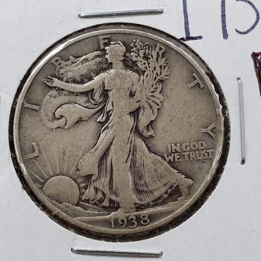 1938 D Walking Liberty Silver Half Dollar Coin VF Very Fine Circ Key Date