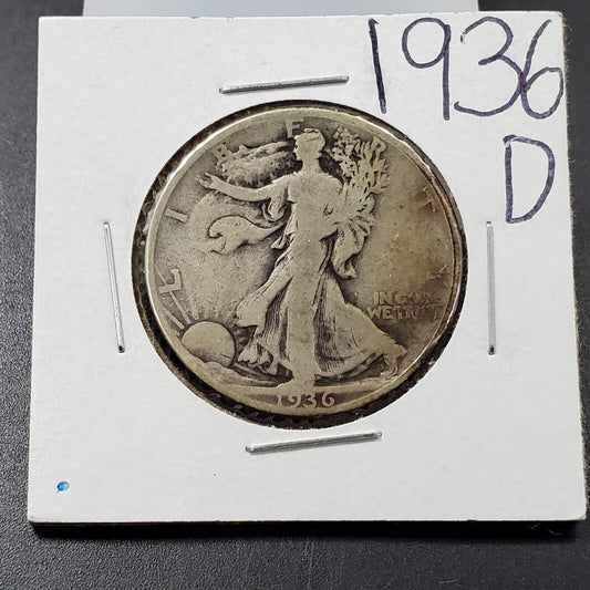 1936 D Walking Liberty Silver Half Dollar Coin VG Very Good Circ