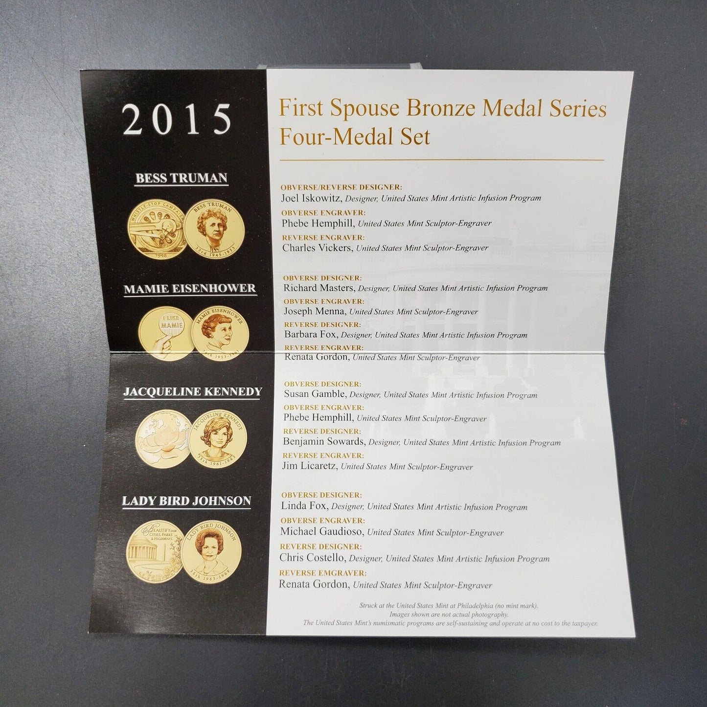 2015 First Spouse 4 Bronze  Medal Metal Set US Mint OGP COA