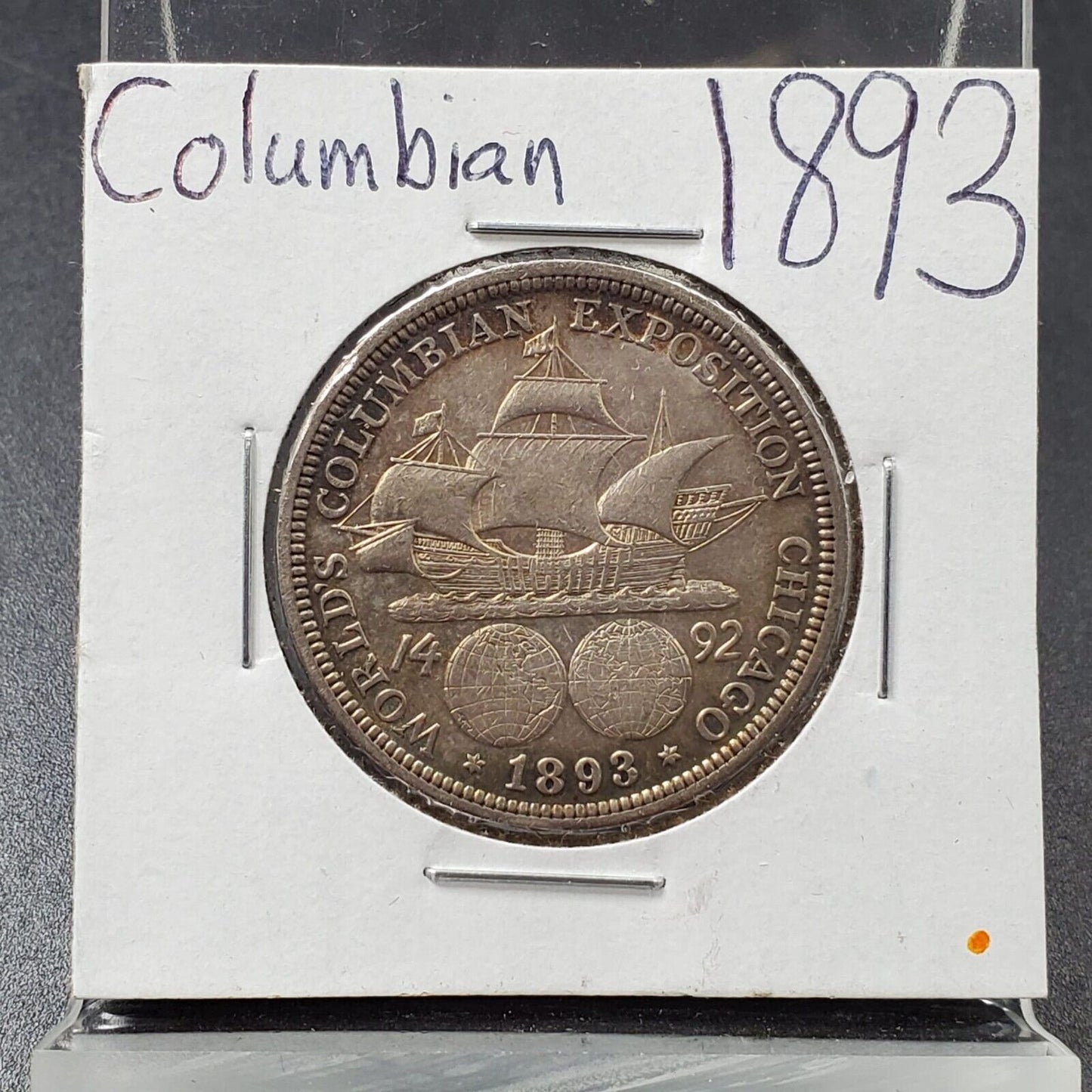 1893 US Christopher Columbian SILVER Half Dollar Commemorative CH XF NEAT TONING