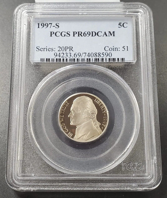 1997 S Jefferson Nickel Coin PCGS PF69 DCam Deem Cameo Certified Gem