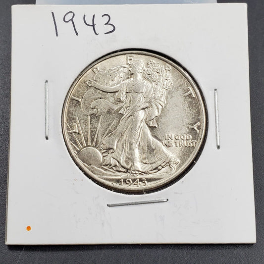 1943 P Walking Liberty Silver Half Dollar Coin Choice AU / UNC Some Toning