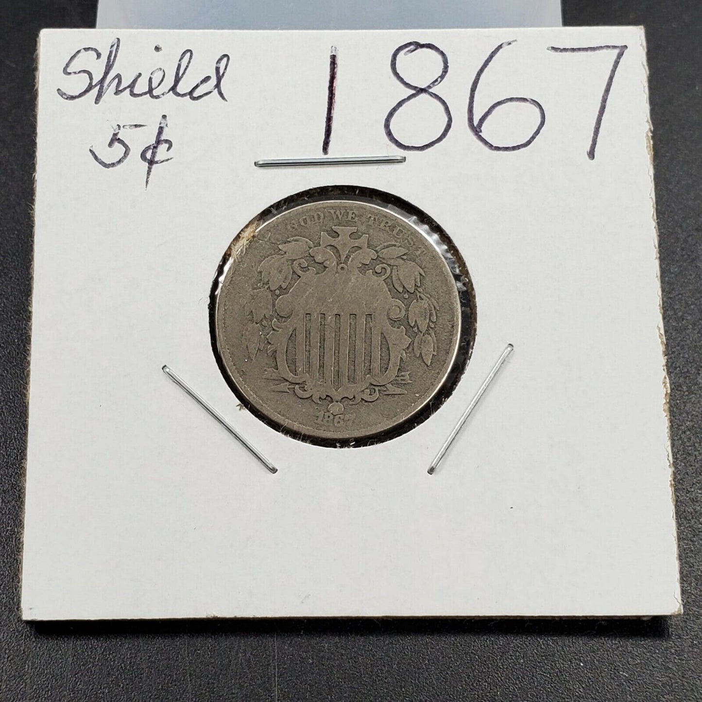 1867 Shield Nickel Five Cents Coin No Rays CVG Very Good Circulated